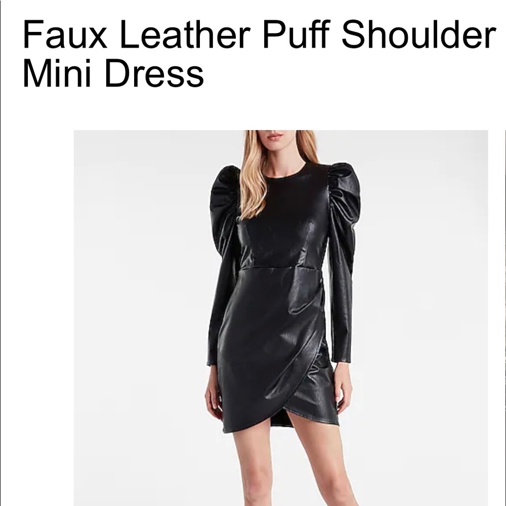 Faux leather Puff shoulder mini dress